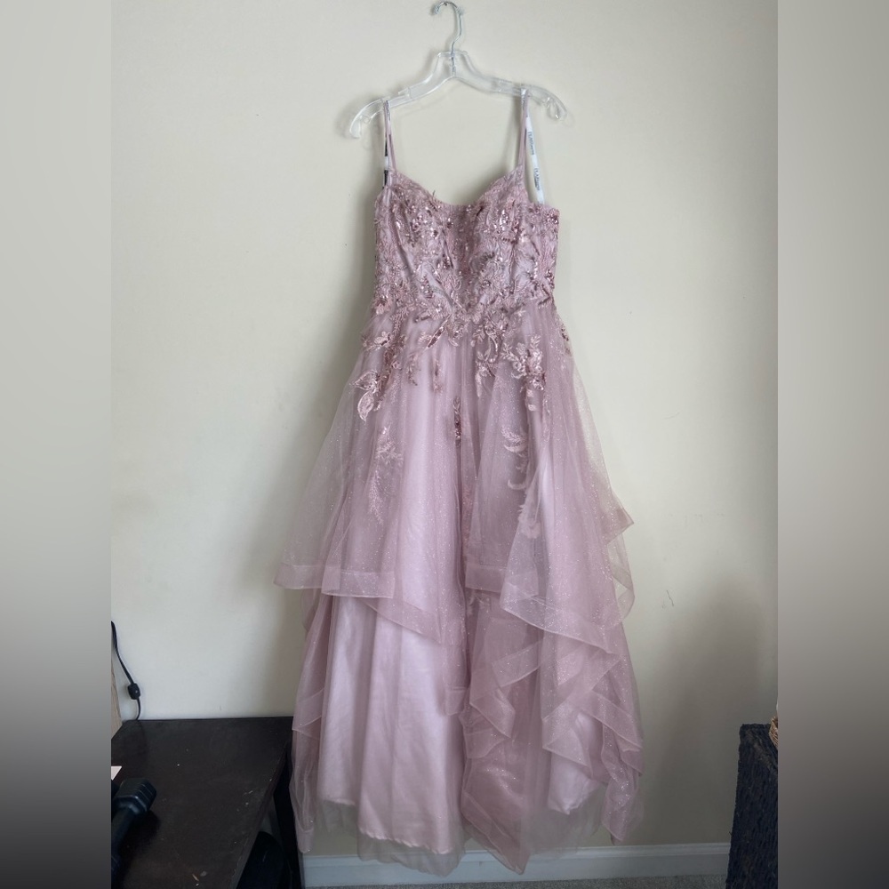 Flair New York Pink Formal Prom Dress Tulle Floral Embroidered size 10
